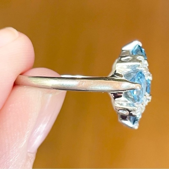 swiss blue topaz diamond flower snowflake 10k solid white gold cluster r… - Picture 8 of 11